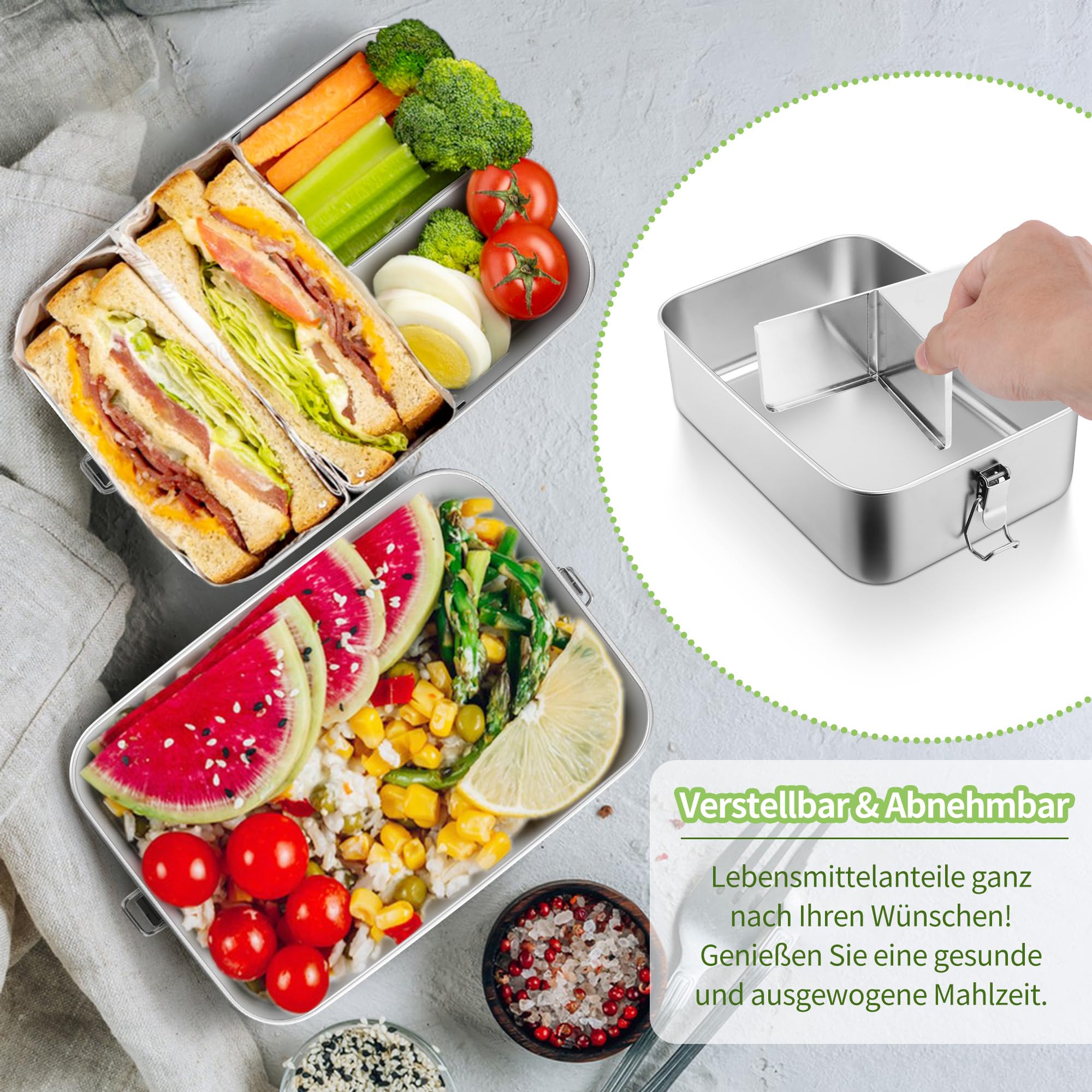 HaWare Brotdose mit Fächern, 850ml Edelstahl Bento Box Lunchbox für Kinder & Erwachsene, Auslaufsicher Metall Brotzeitdose mit Abnehmbar Trennwand für Büro/Schule/Picknick/Unterwegs, Spülmaschinenfest Küche, Haushalt & Wohnen