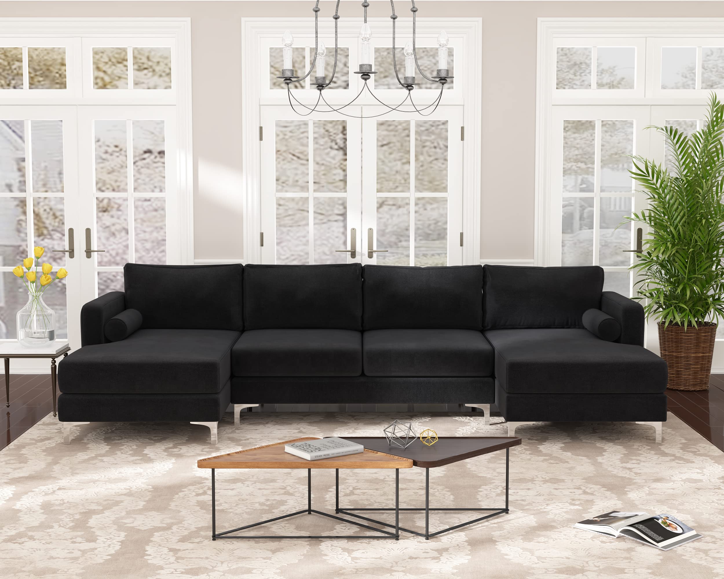 Buy GAOPAN Modern Stylish Elegant Velvet Upholstered Sectional Sofa