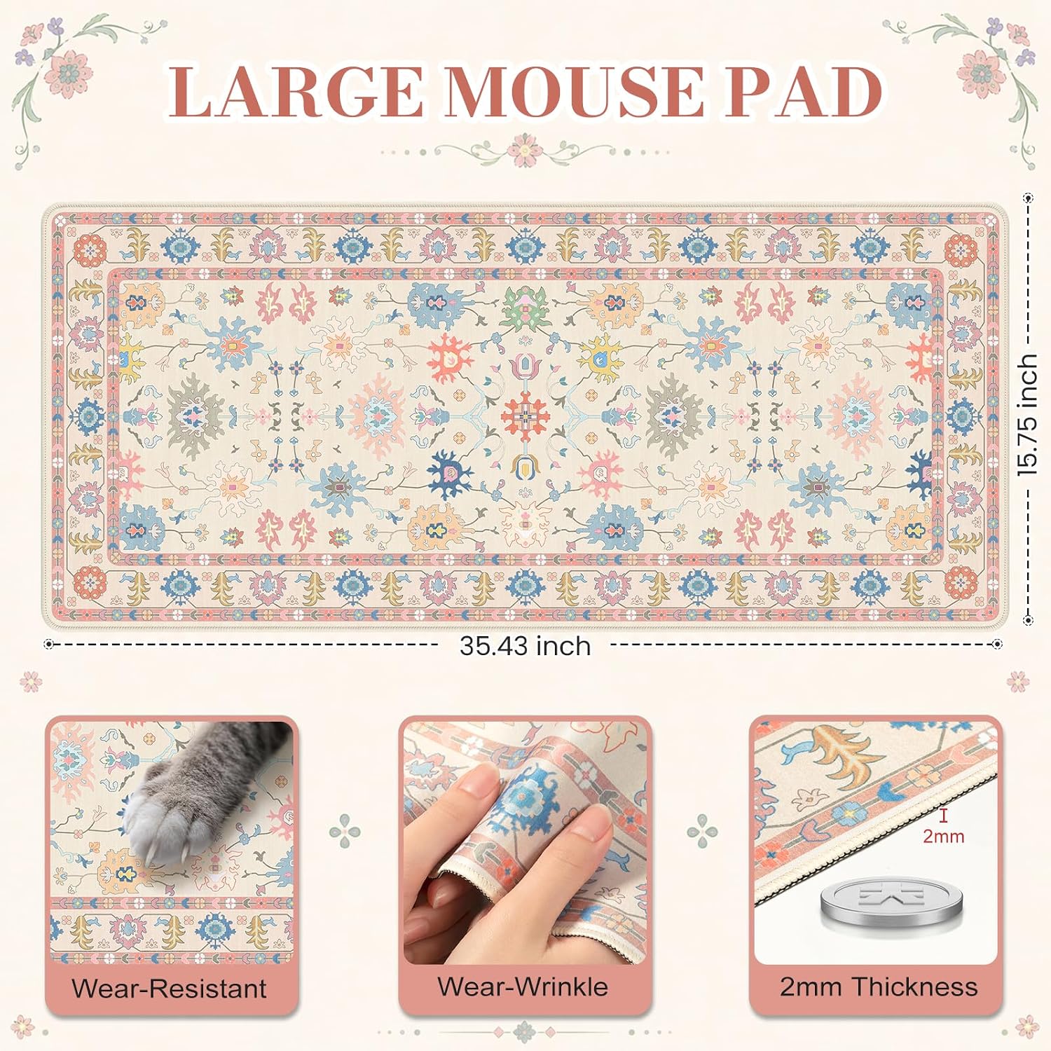 iCasso Retro Mouse Pad, XXL Large Desk Mat for Desktop, Beige image 2