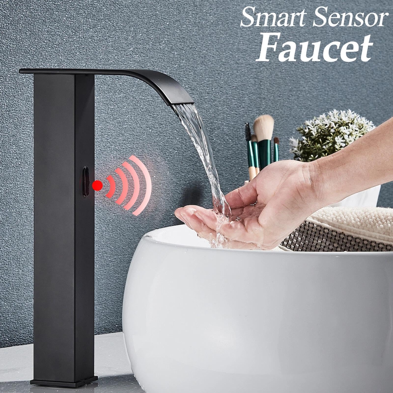 robinet lavabo infrarouge noir, automatique robinet lave main, robinet de salle de bain monocommande pour eau chaude et froide