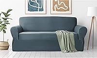 Vista 12 de Zenna Home, Funda para muebles azul pizarra: funda elástica de felpa de 1 pieza para sofá biplaza