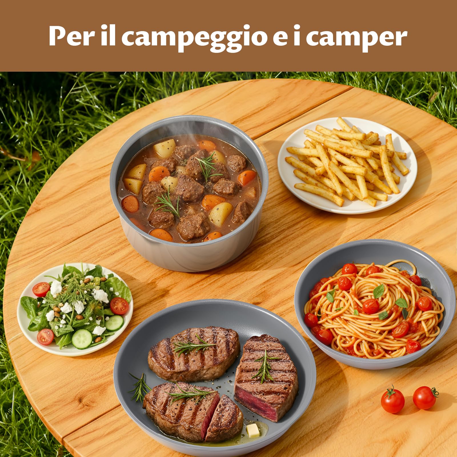 BLAZANT Set di 7 Pentole e Padelle, Padelle Antiaderenti in Ceramica | Riscaldamento uniforme, Manici Rimovibili per Campeggio, Salvaspazio, Non Tossiche, Senza PTFE, Senza PFOA