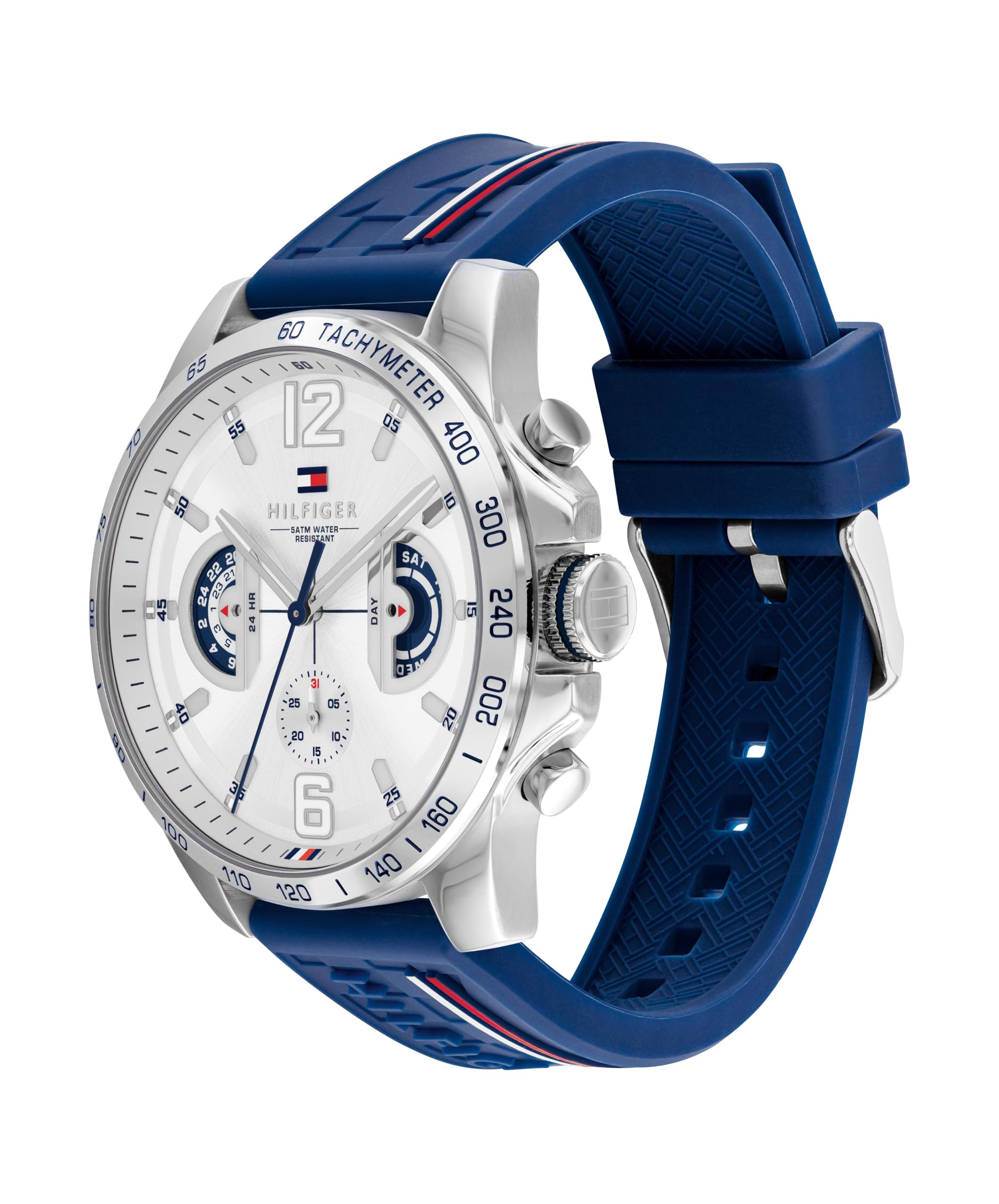 Tommy Hilfiger Orologio Analogico Multifunzionale al Quarzo per Uomo con Cinturino in Silicone, Acciaio Inossidabile o Pelle, Sottoquadranti per Giorno e Data, Resistente all'Acqua fino a 5ATM.