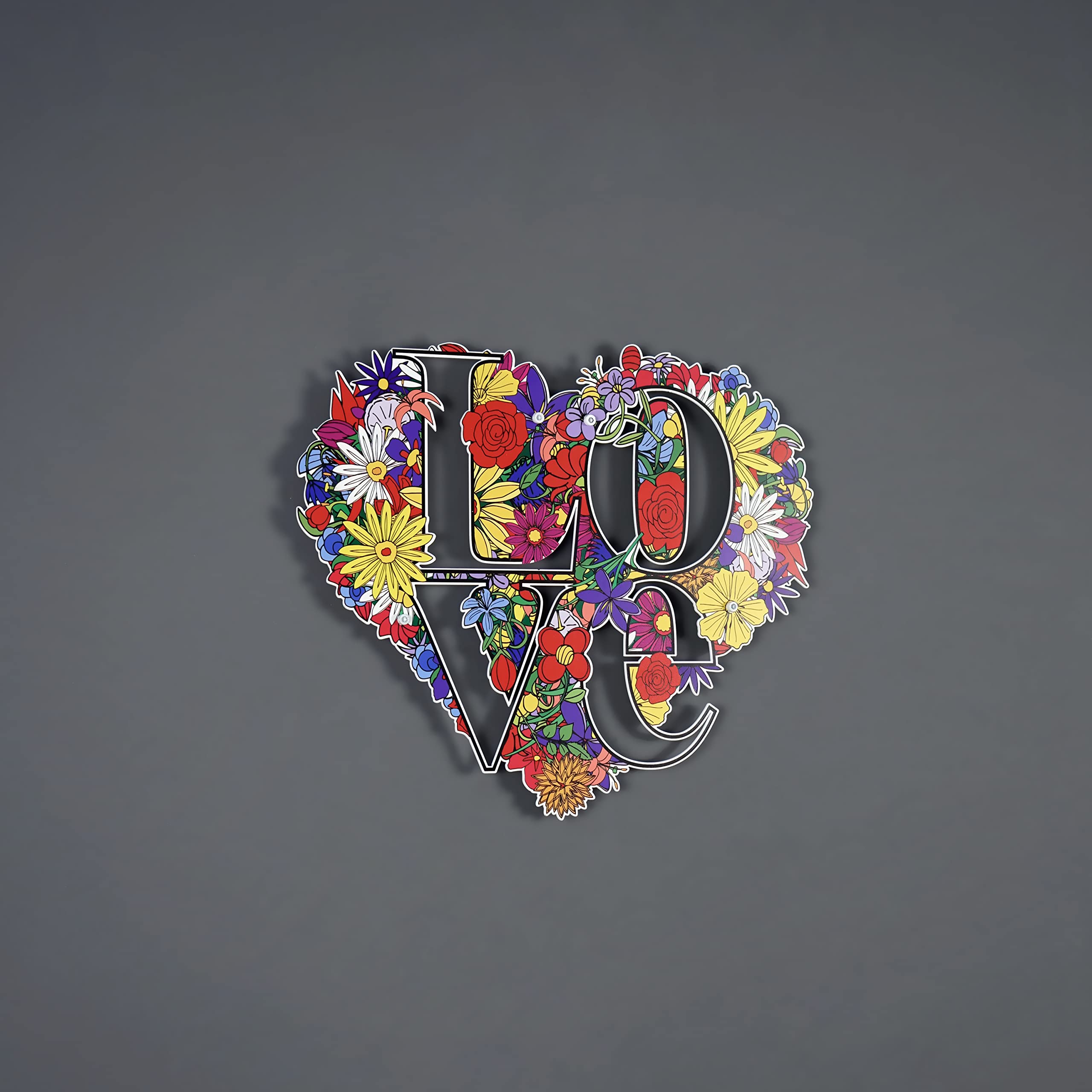 Love on Flowers - Stampa artistica da parete in metallo con stampa UV | Targa in metallo a forma di cuore, regalo per San Valentino, targa decorativa per coppie (53 x 45 cm)