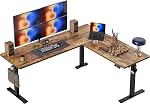 BEXEVUE 63"x55" L Shaped Standing Desk, Reversible Sit Stand Desk,Electric Height Adjustable Desk L Shaped, Corner Standing Desk with Hooks, Home Office Desk, Splice Board, Rustic Brown