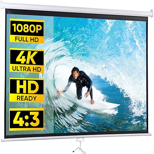 Miniatura 15 de Pantalla de proyección de 80 pulgadas 16:9 HD manual desplegable para interiores y exteriores, pantalla de proyector portátil sin arrugas para cine