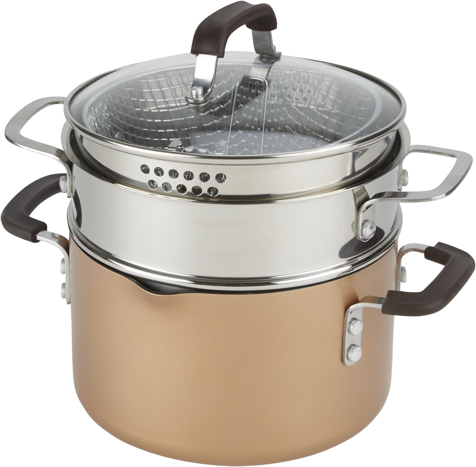 Emeril Lagasse Nonstick 4-Quart Multi-Cooker Saucepot with Fryer and Steamer Attachments, Copper