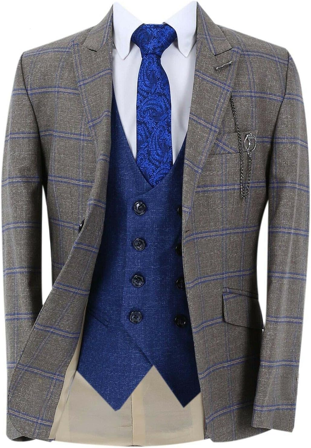 SIRRI Boy’s Windowpane Check Slim Fit Suit 3 Piece Set Special Occasion Birthday Wedding Dinner Prom Party