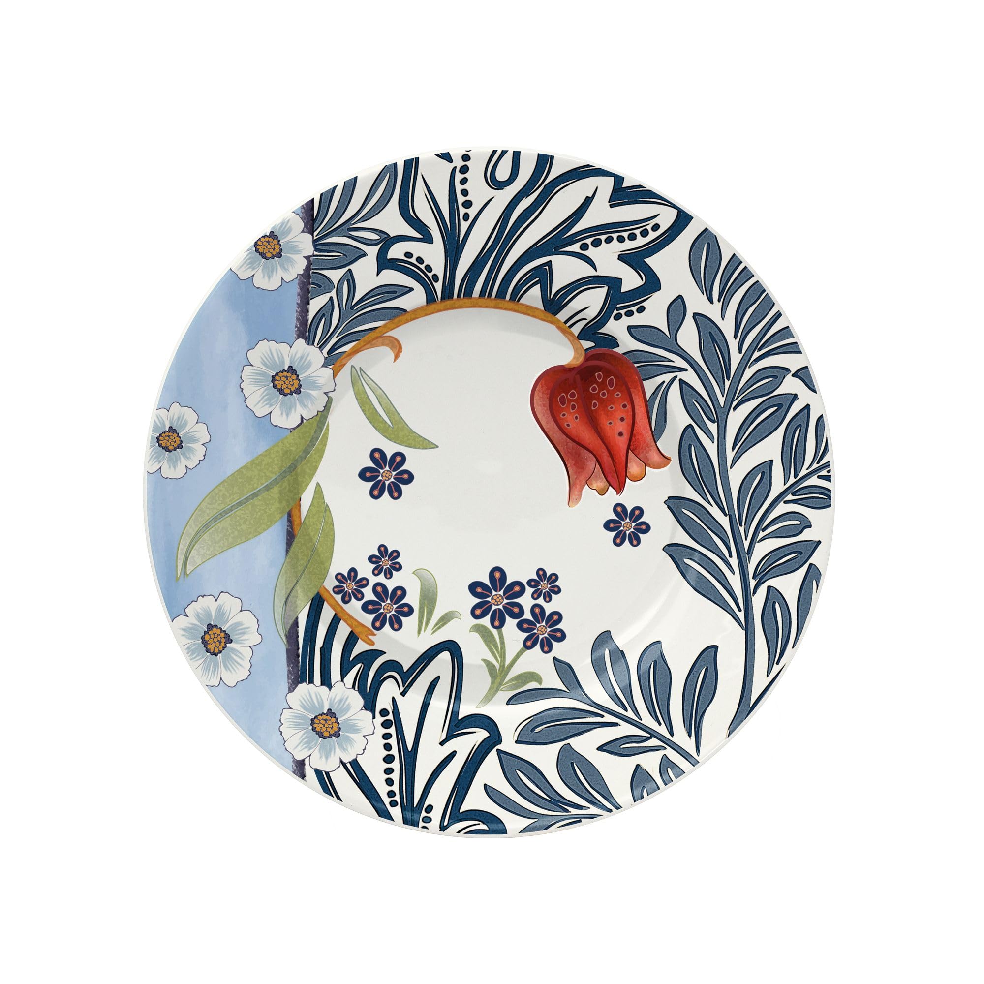 Wald - Colección de mesa de platos llanos, hondos, frutas, ensaladera y plato de cerámica Made in Italy, decoración de tulipán, lavables en lavavajillas (plato hondo – 6 unidades)