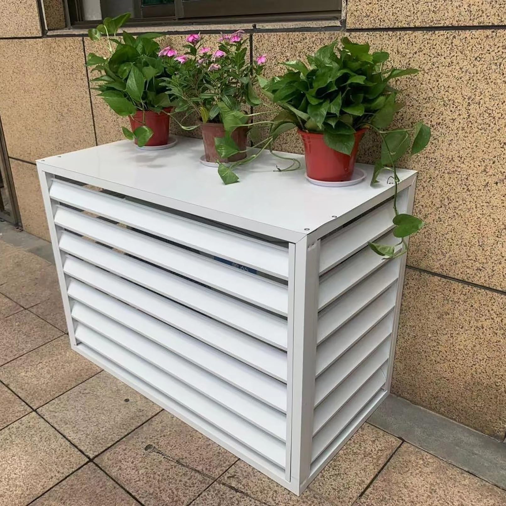 Aluminiowa osłona klimatyzatora, kratka ochronna do pomp AC i ciepła, ogrodzenie prywatności, wolnostojąca obudowa kosza na śmieci, biała, 100 x 50 x 70 cm