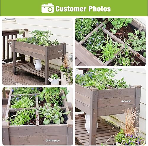 Miniatura 5 de GUTINNEEN Cama de jardín elevada para hierbas, jardinera elevada para patio, cajas de verduras con rejilla de cultivo, estante de almacenamiento