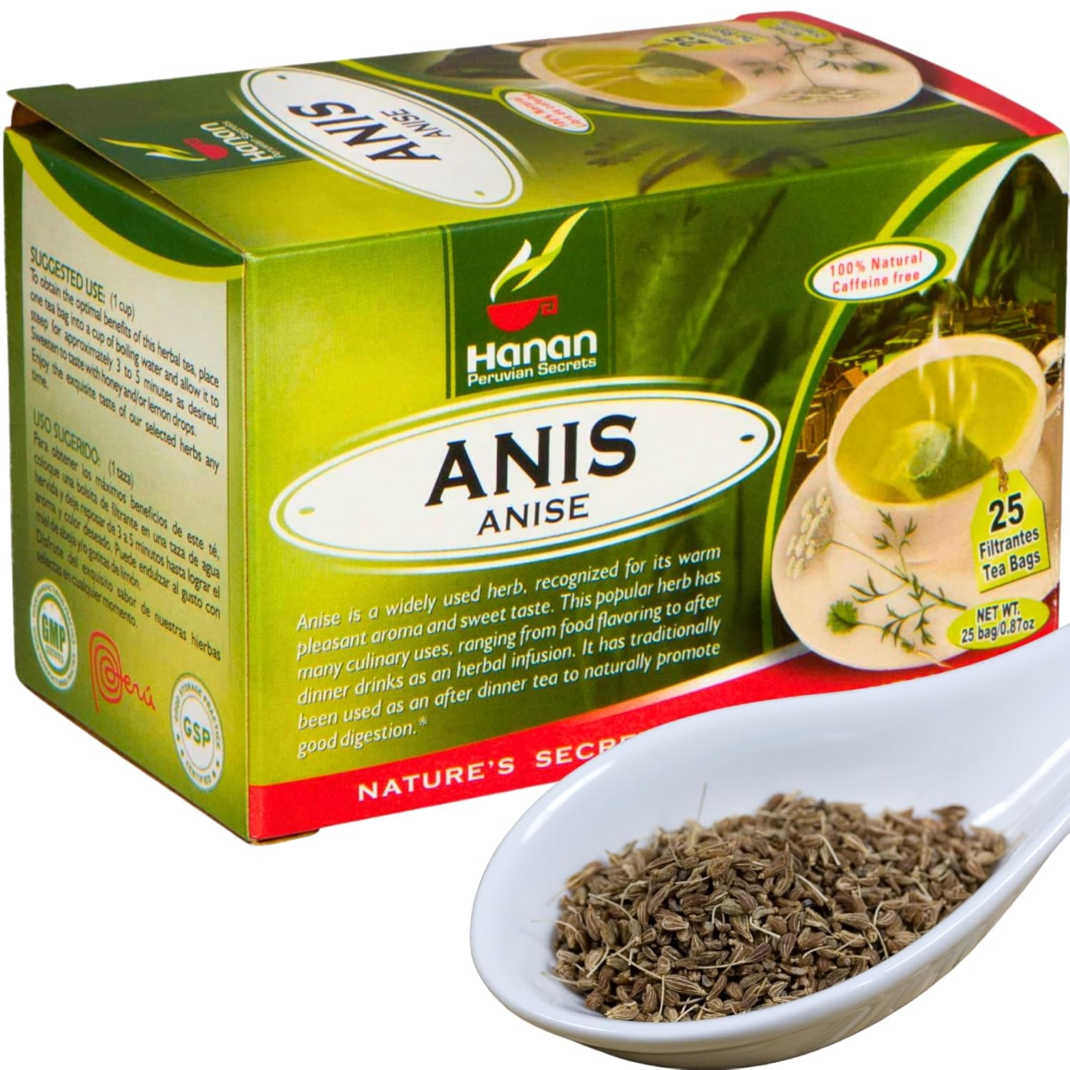 Amazon.com : Hanan Anise Tea 25 Herbal Teabags Te de Anis Natural ...