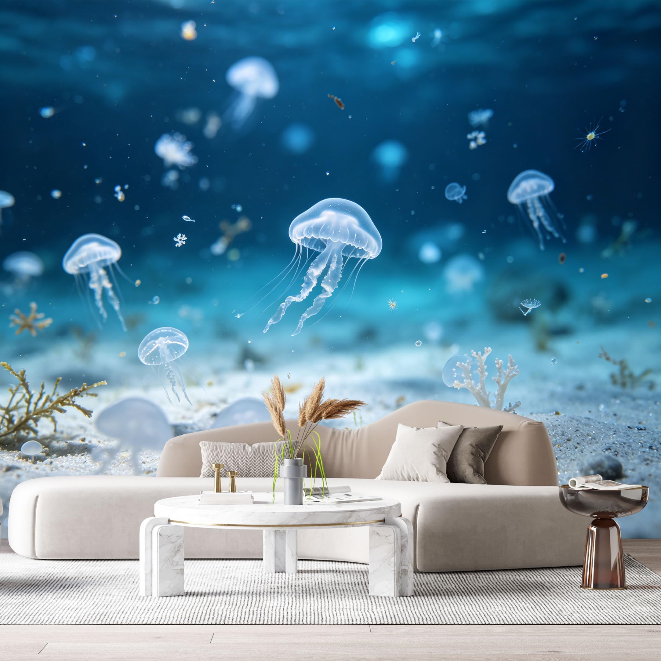 Custom Size Wall Murals Ocean Marine Jellyfish Underwater 3D SelfAdhesiveWall Fabric Removable Wallpaper Wall Decor for Living Room Bedroom Bathroom