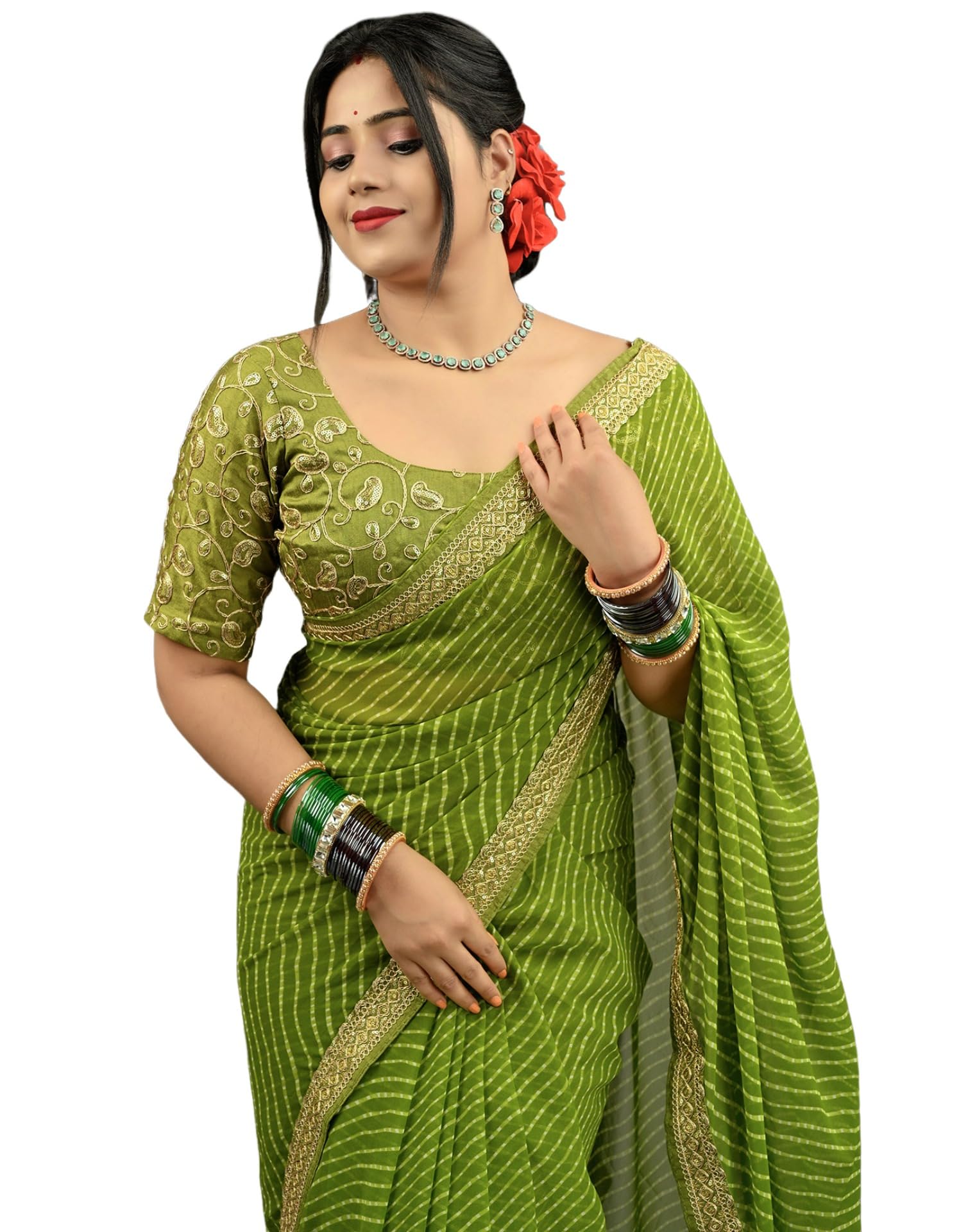 Sponsored Ad - Women's Georgette Bandhani Printed Saree With Unstitched Blouse Piece