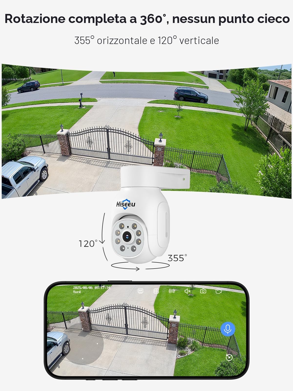 【5MP+PoE PTZ】Hiseeu 5MP Kit Videosorveglianza PoE Esterno, Tracciamento Auto Rilevamento di Uomo, 8CH NVR 3TB HDD 10'' Monitor con 4X5MP Telecamera PTZ, 30m Visione Notturna a Colori, 24/7