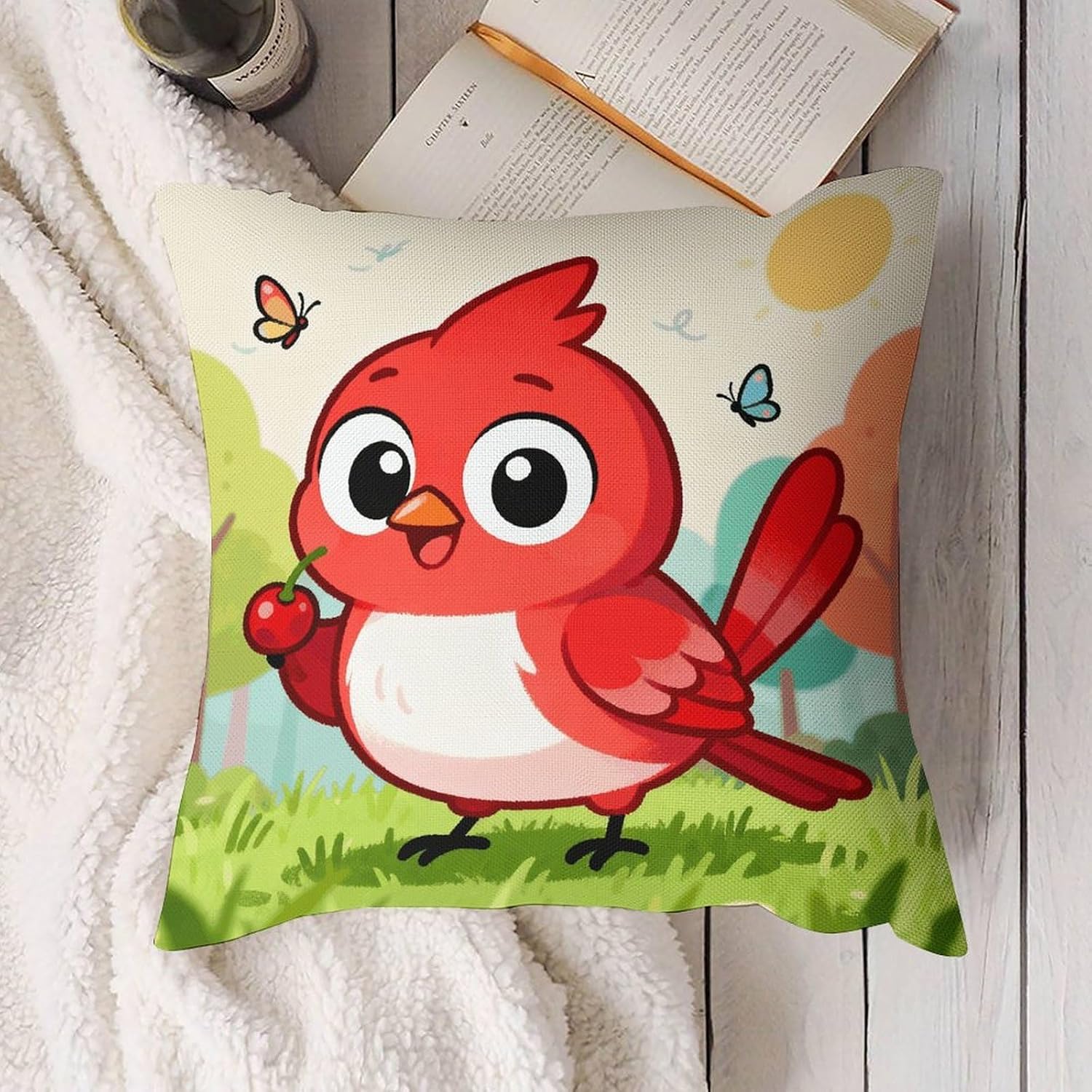 Cardinal Pillow Protectors Cute Waterproof Pillow Cover Soft Skin-Friendly Cushion Case Decorative Square Cushion Cover for Couch Sofa Bed Living Room Bedroom