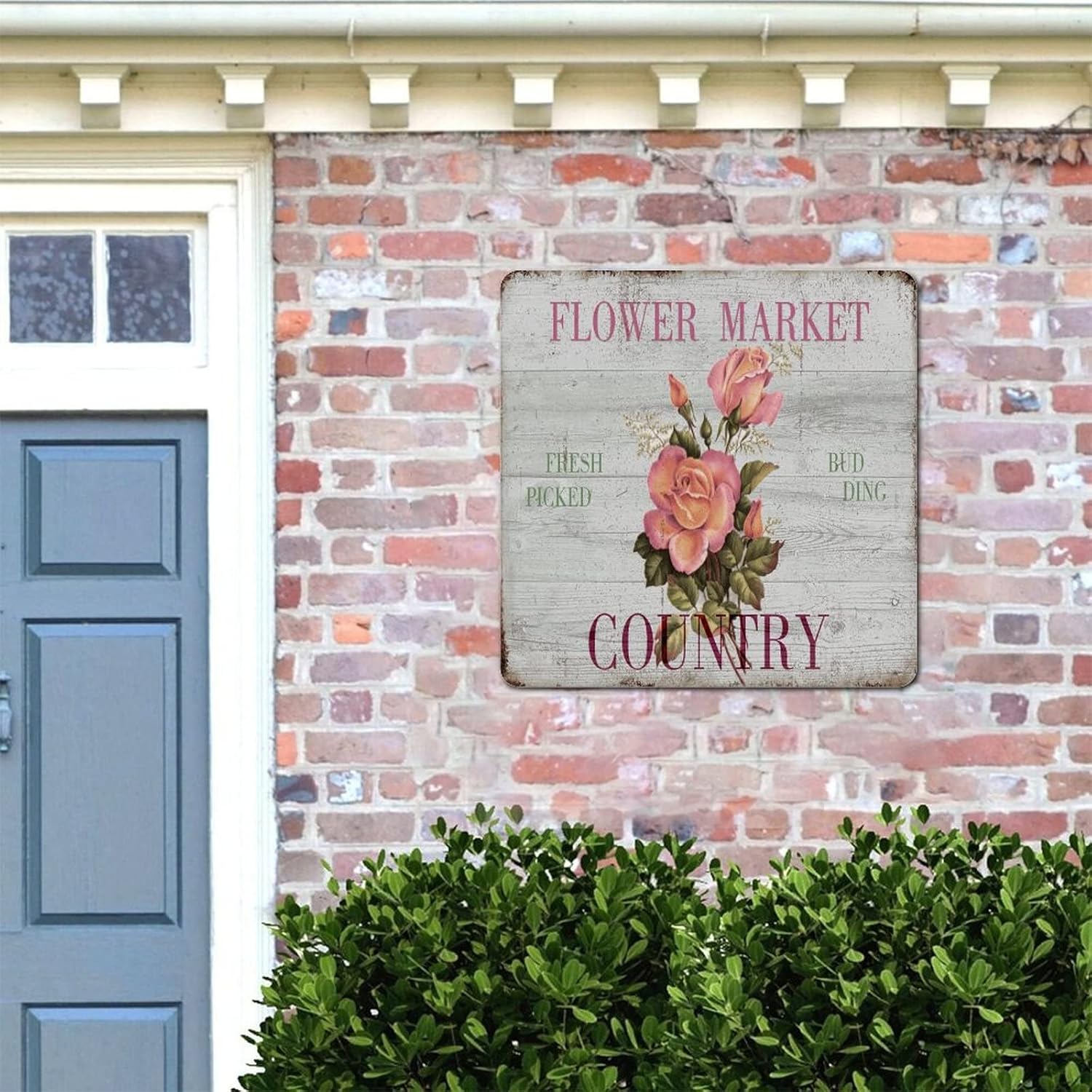 Flower Market Rose Retro Metal Signs, Flower Market Rose Funny Sign, Roses Men Cave Aluminum Signs, Wall Art Poster Tin Plaque Decor for Home Bar Garage Yard, 15" x 15" Easy to Mount