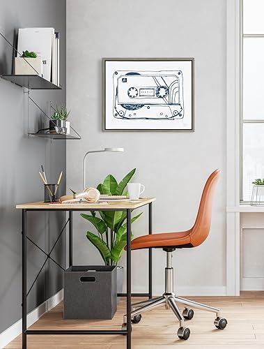 Miniatura 3 de Kate and Laurel Sylvie - Lienzo enmarcado con ilustración de cassette, arte de pared por Statement Goods, 18 x 24 pulgadas, gris, decoración musical