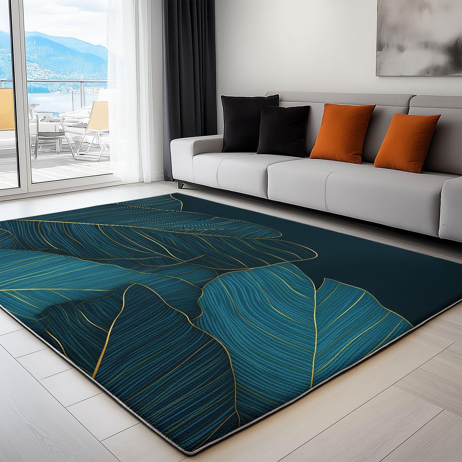Minimalistyczny dywan Rośliny Liście Bananowca 80 x 150 cm - Wycieraczka do drzwi do wnętrz i na zewnątrz Dywan ciemnozielony antypoślizgowy i pyłoszczelny wodoodporny dywanik wejściowy zmywalny