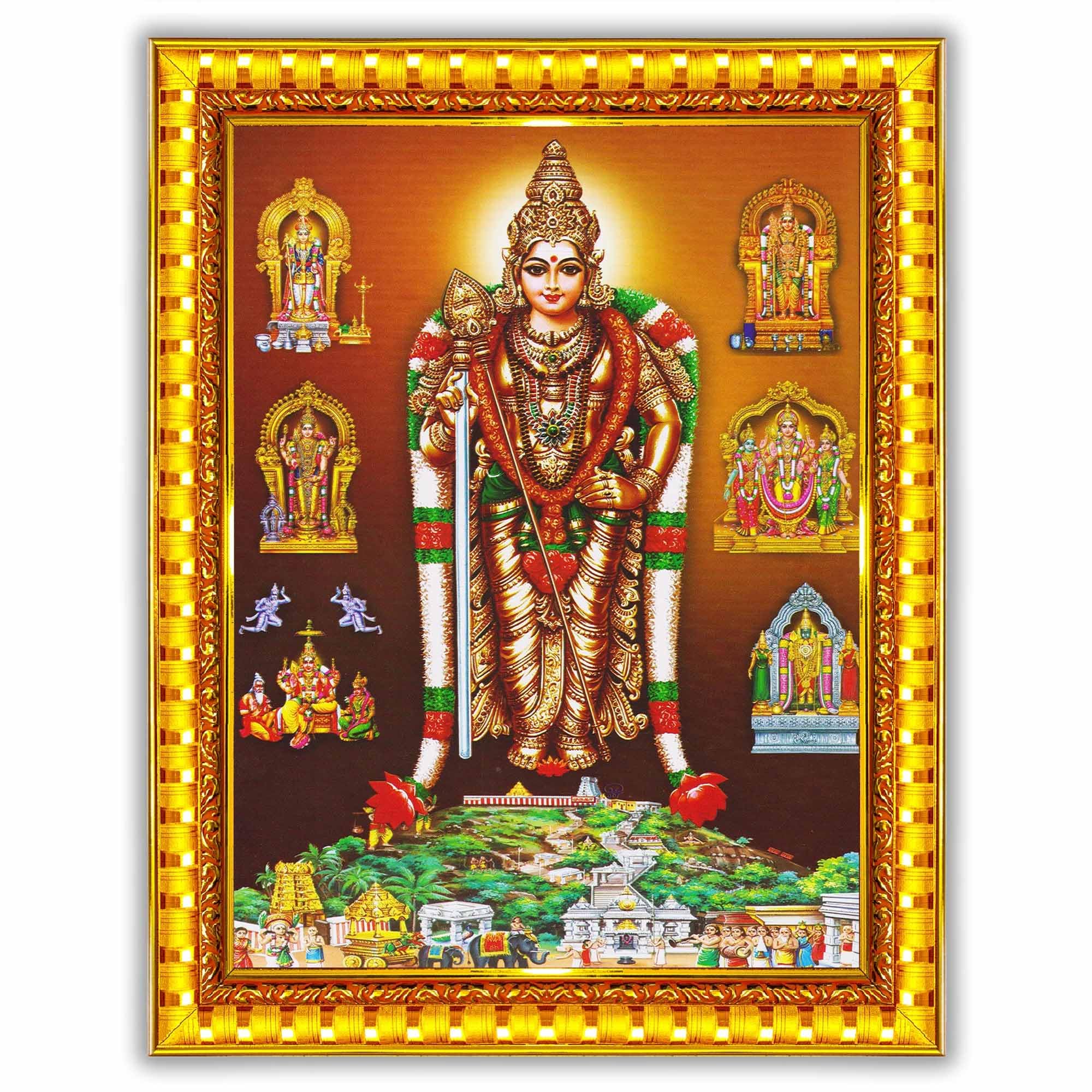 Pavan Photo Laminations Tiruchendur Murugan Lord Subramanya Swamy Wall Painting Framed Home Decor (Wood,Matte,Gold,Big Size,10 x 12 Inch) R1049M