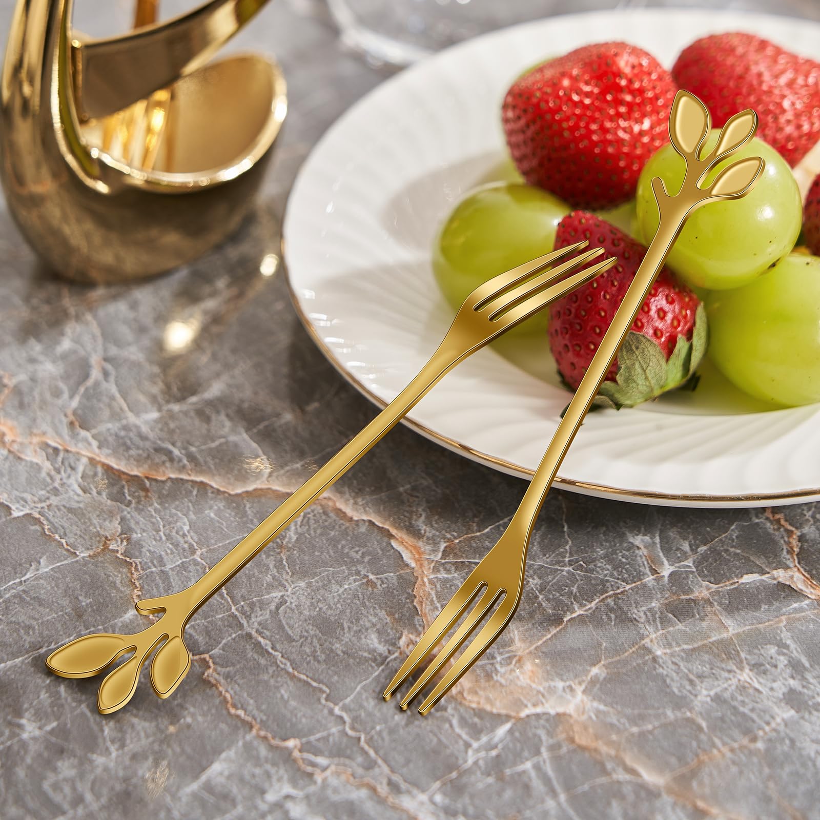 AnSaw 10-Piece Gold Leaf Dessert Forks Set - 4.7" Mini Cocktail Forks — Amazon image 6