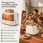 Keenstone Toaster 2 Slice Stainless Steel Toaster Retro with 6 Bread Shade Settings, Bagel, Cancel, Defrost Function, 2 Slice Toaster with Extra Wide Slot, Removable Crumb Tray, Beige