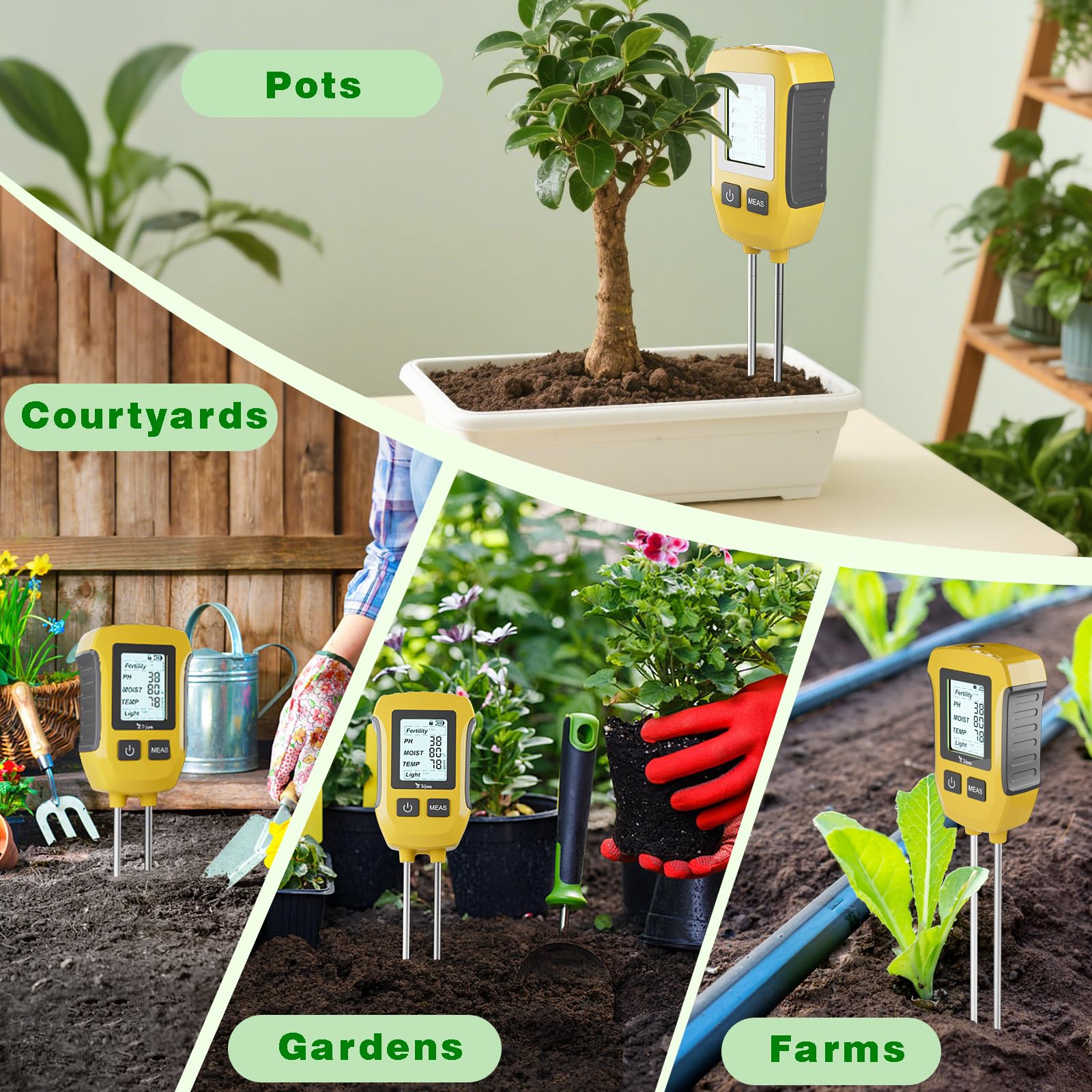 Testeur d'humidité pour Plantes 5 en 1,Humidimètre pour Fertilité/PH/Humidité du Sol/Température/Intensité de la Lumière du Soleil, Hygrometre pour Plantes avec Écran LCD Rétro-Éclairé