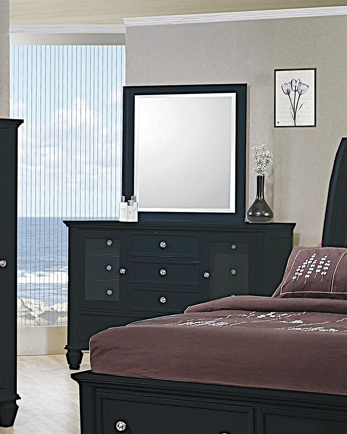 Coaster Home Furnishings Sandy Beach Vertical Black Dresser Mirror, 1.5" D x 36.25" W x 40" H (201324)