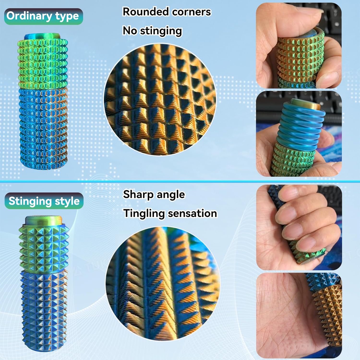 Pain Stim Fidget, Rotate | Clickr, 3-in-1 Design, Attention Deficit - ADHD - Autism - Adult Fidgets for Anxiety and Stress (Stinging Style - Blue Green Orange)