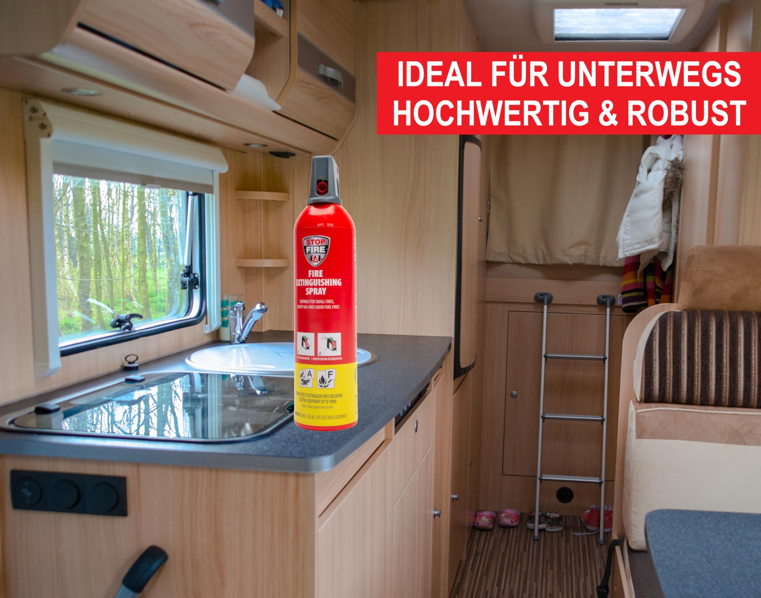 IWH Spray extincteur STOPFIRE A+F – Extincteur à mousse idéal pour le camping, la voiture, la maison et les loisirs | Petit spray extincteur idéal pour les déplacements | Contenu : 3 x 750 ml ; – Avec