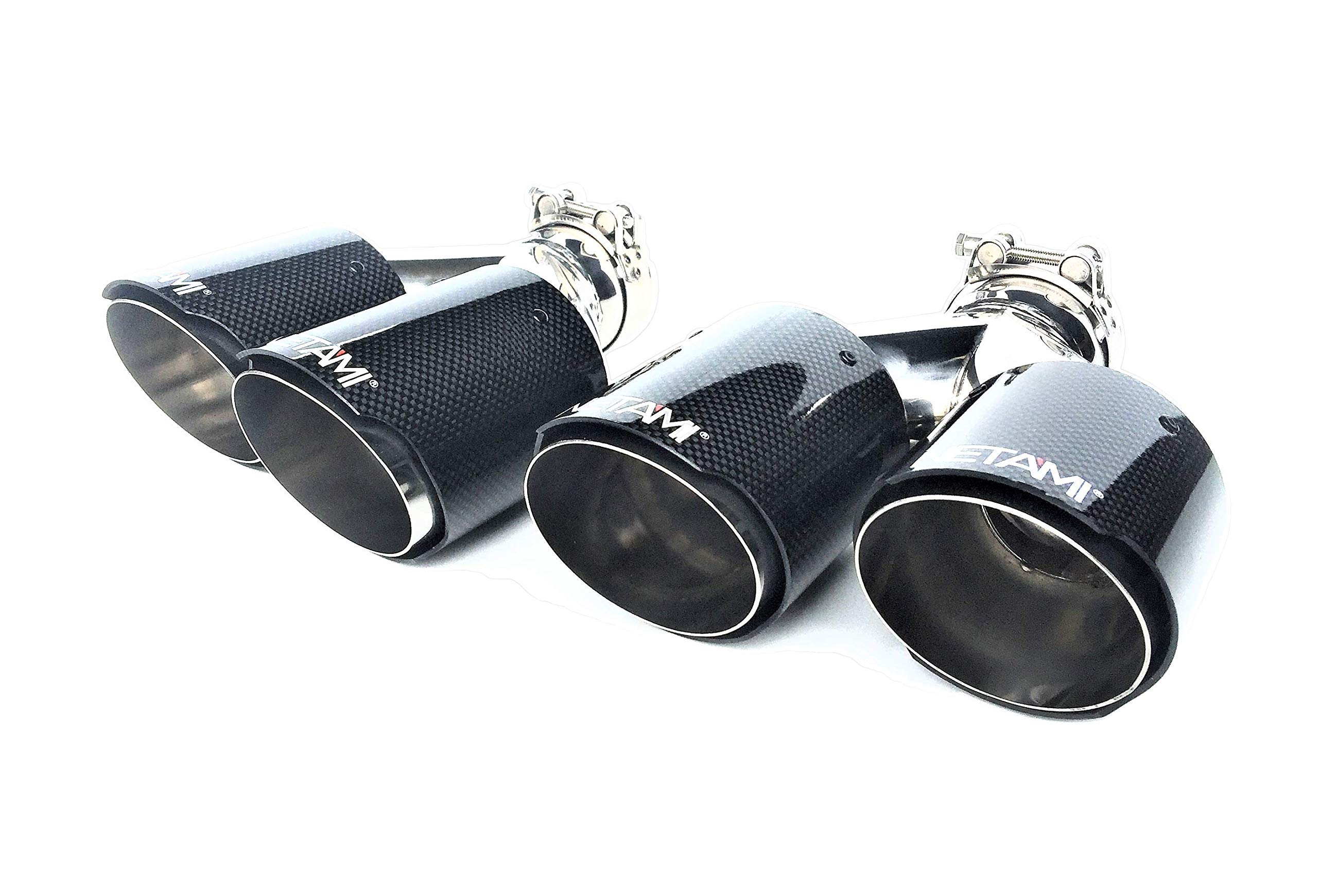 NETAMI 2.5 inch Inlet NT-2556 3.5" Quad outlets Stainless Steel Carbon Fiber Exhaust Tips (2.5" inlet/3.5" outlet) Chrome Polish A Pair