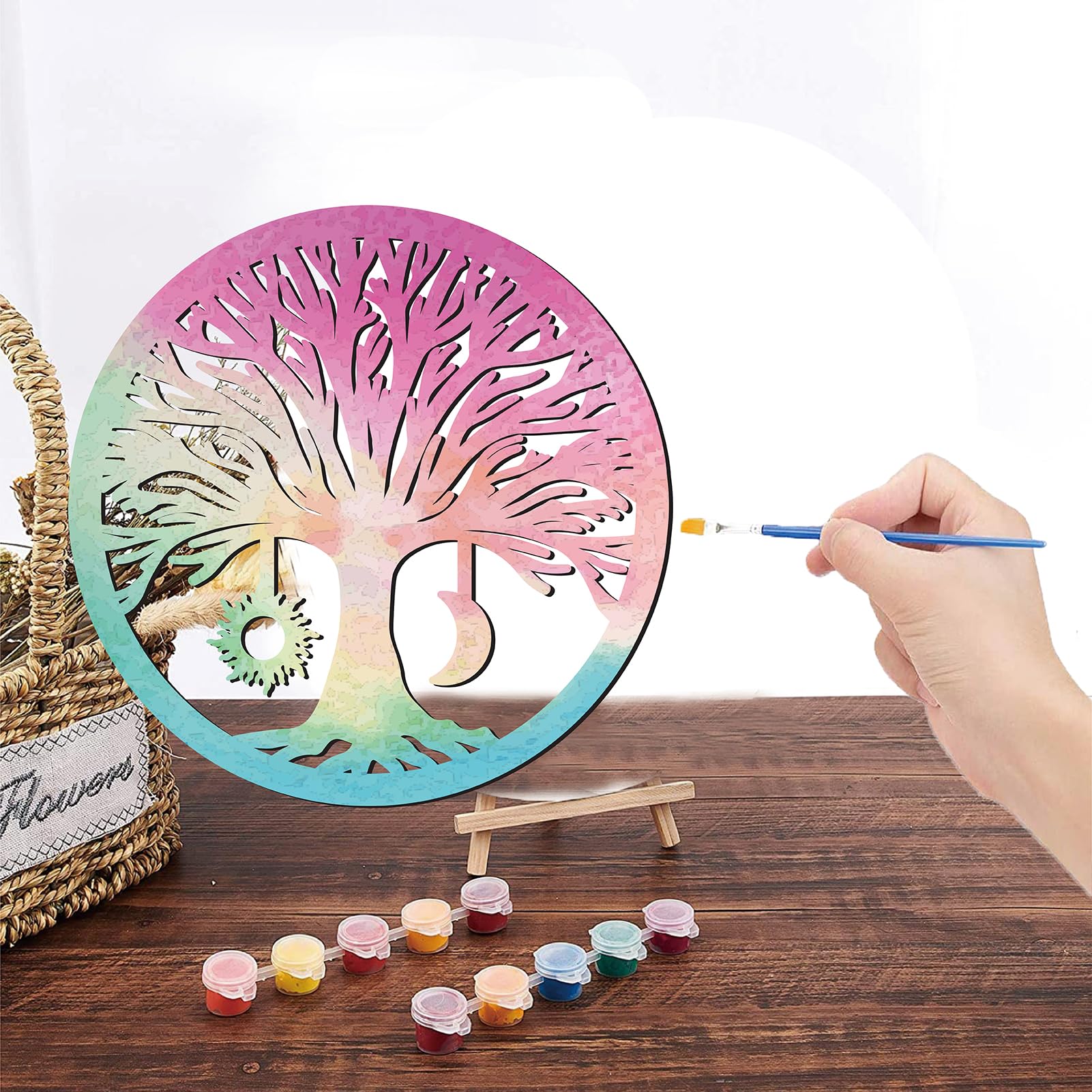 CREATCABIN Arbre Vie Art Mural Panneau Bois Découpes Noir