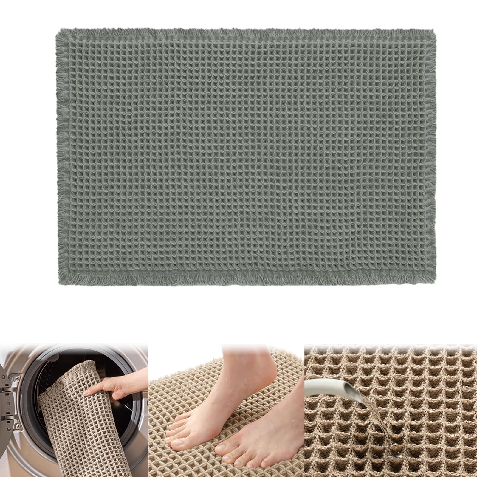 Tapis de bain vert 61x91 cm absorbant et gaufré pour le sol de la douche