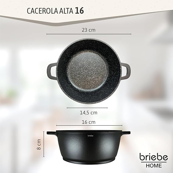 briebe Black Titanium Casserole Cooker Induction Non-stick Titanium 16 cm