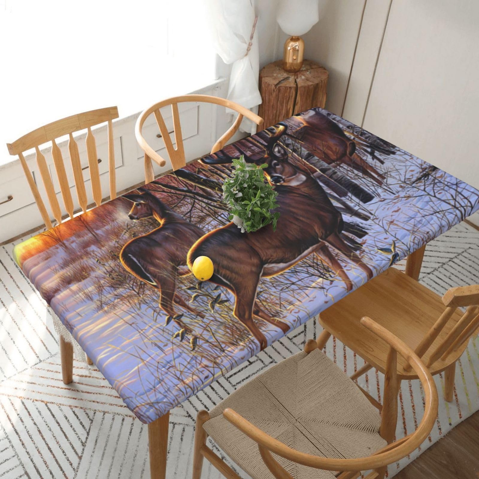 BNVSADC Deers Picture Printed 5FT Tablecloth Polyester Kitchen Water Resistant Table Cloth Dining Table Decoration Table Covers, 152x76 CM