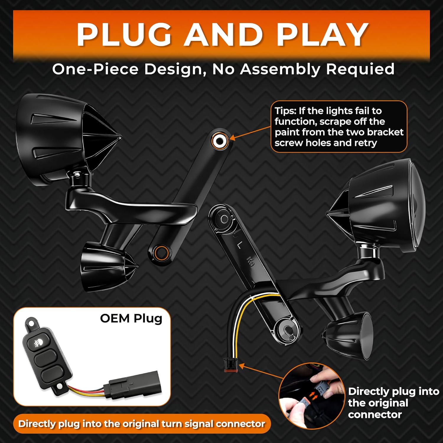 4.5" Halo LED Auxiliary Passing Spot Fog Lights & Bullet Turn Signal Assembly Kit, Housing Bucket Mount Bracket & Lamp Switch For Harley Touring Street Glide Electra Glide 2014-2023