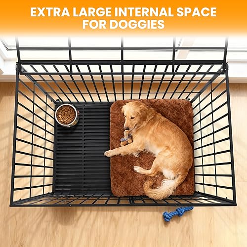 Miniatura 5 de Jaula para perros de 54 pulgadas con ruedas, resistente a prueba de escape, con 3 puertas y bandeja extraíble para perros grandes y medianos, color