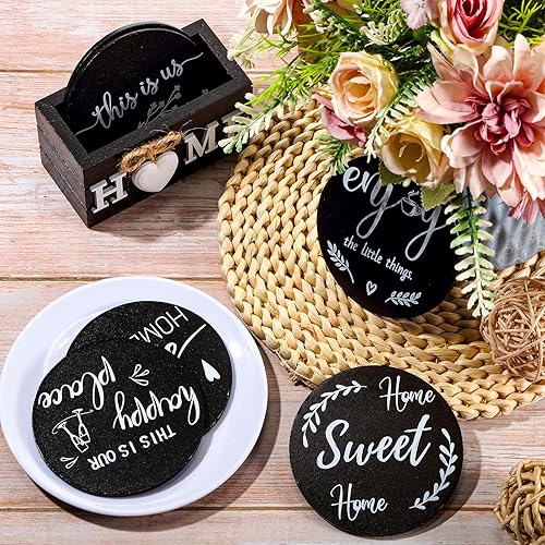 Miniatura 5 de Regalos de inauguración de la casa para decoración del hogar, posavasos de madera con corazón para bebidas, juego de 6 posavasos de granja con