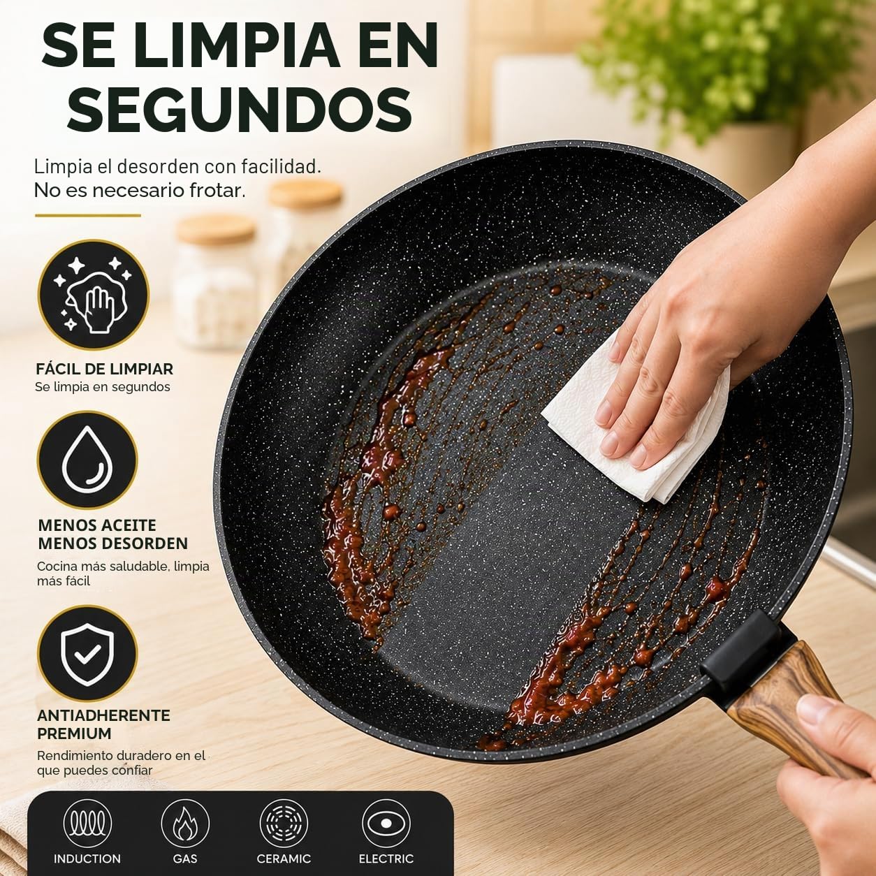 Royal Swiss® Set de ollas, 4 piezas, mango desmontable, revestimiento de mármol, inducción, sin PFAS, para todo tipo de fuentes de calor, negro (negro, 4)