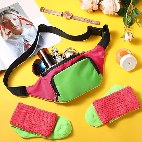 Miniatura 6 de Hicarer Accesorios de disfraz de los años 80 para mujeres y niñas, cangurera retro neón, calcetines largos para fiestas de los años 80 y 90