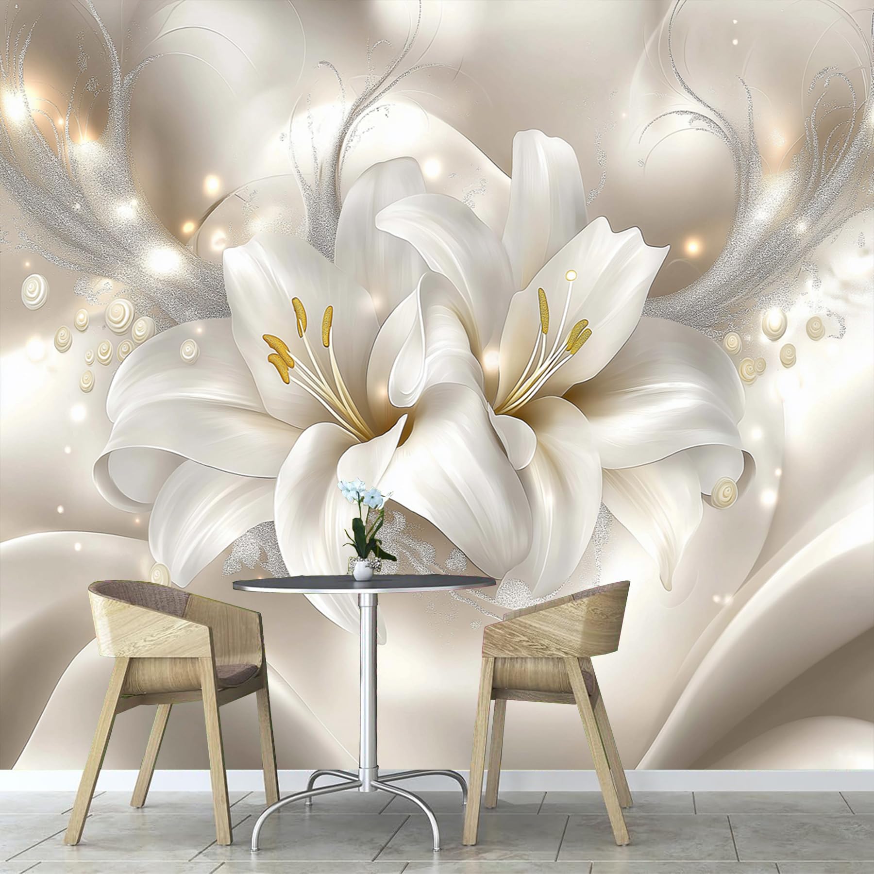 Fotomurale Fotomurali 3d Effetto Fiore Giglio Astratto, 350×256cm Pianta Carta da parati Decorazione da Muro Poster per Camere da Letto, Soggiorni, dei Bambini Carta da Parati