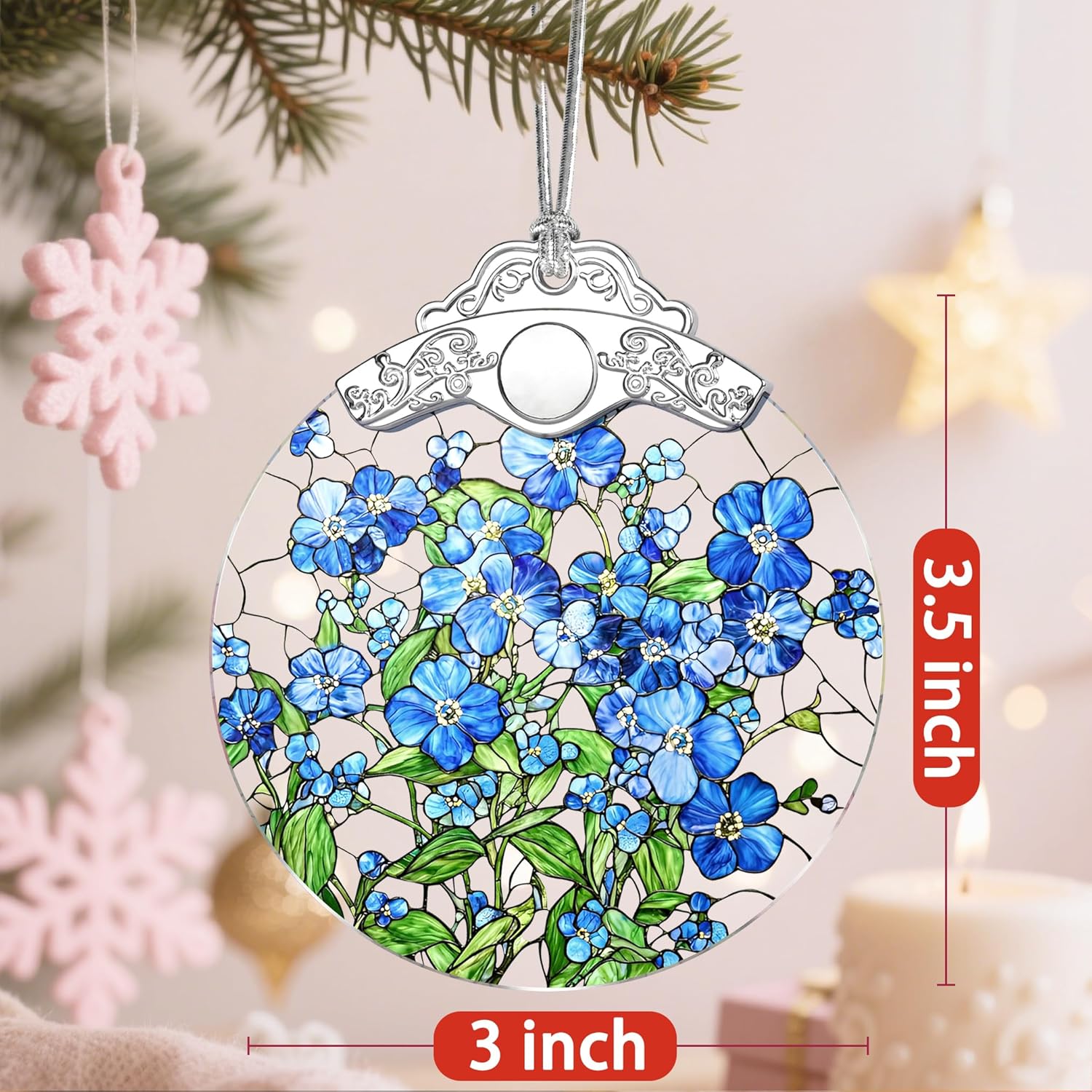 Christmas Ornaments: Stained Glass Ornament, Christmas Tree Ornament, Hanging Ornaments for Home Decor & Xmas Tree Decorations, Exquisite Holiday Decor, Gifts & Holiday Present - Forget-Me-Not - Image 3