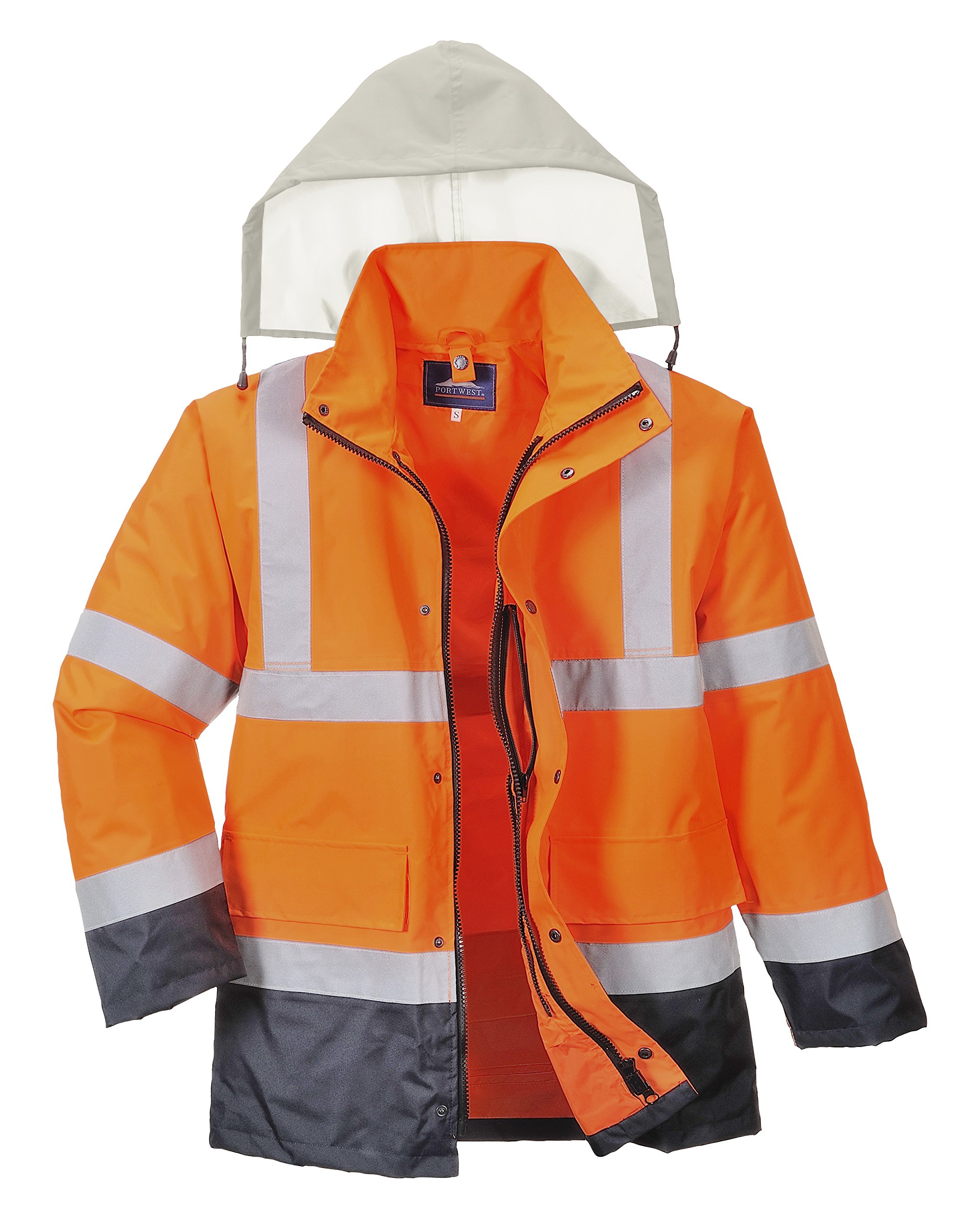 Portwest Parka 4 En 1 De Alta Visibilidad Contrast Traffic, Tamaño: XXL, Color: Naranja/Marino, S471ONRXXL