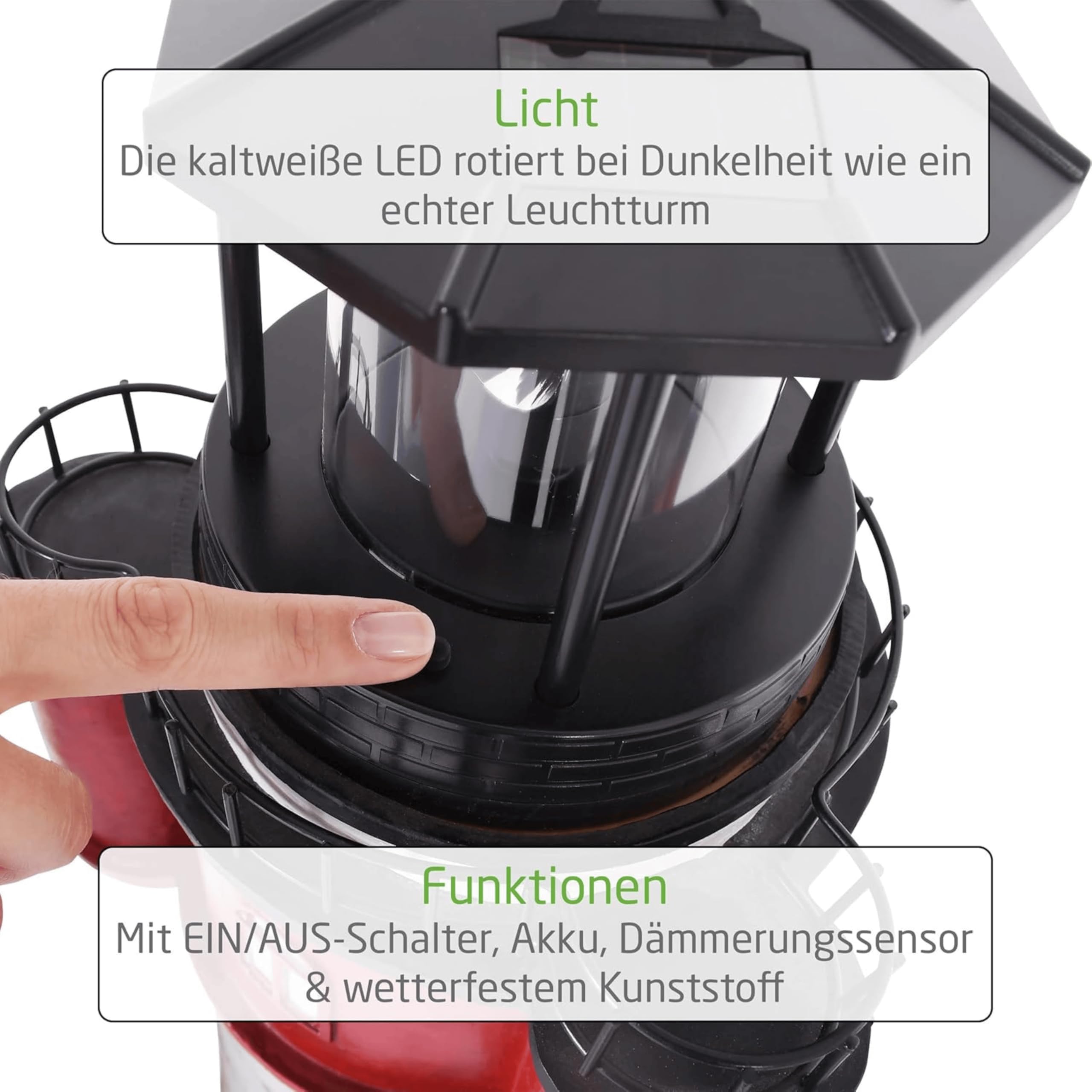 Westerholt Solar Leuchtturm Roter Sand mit rotierendem Led-Reflektor 50 cm | Original