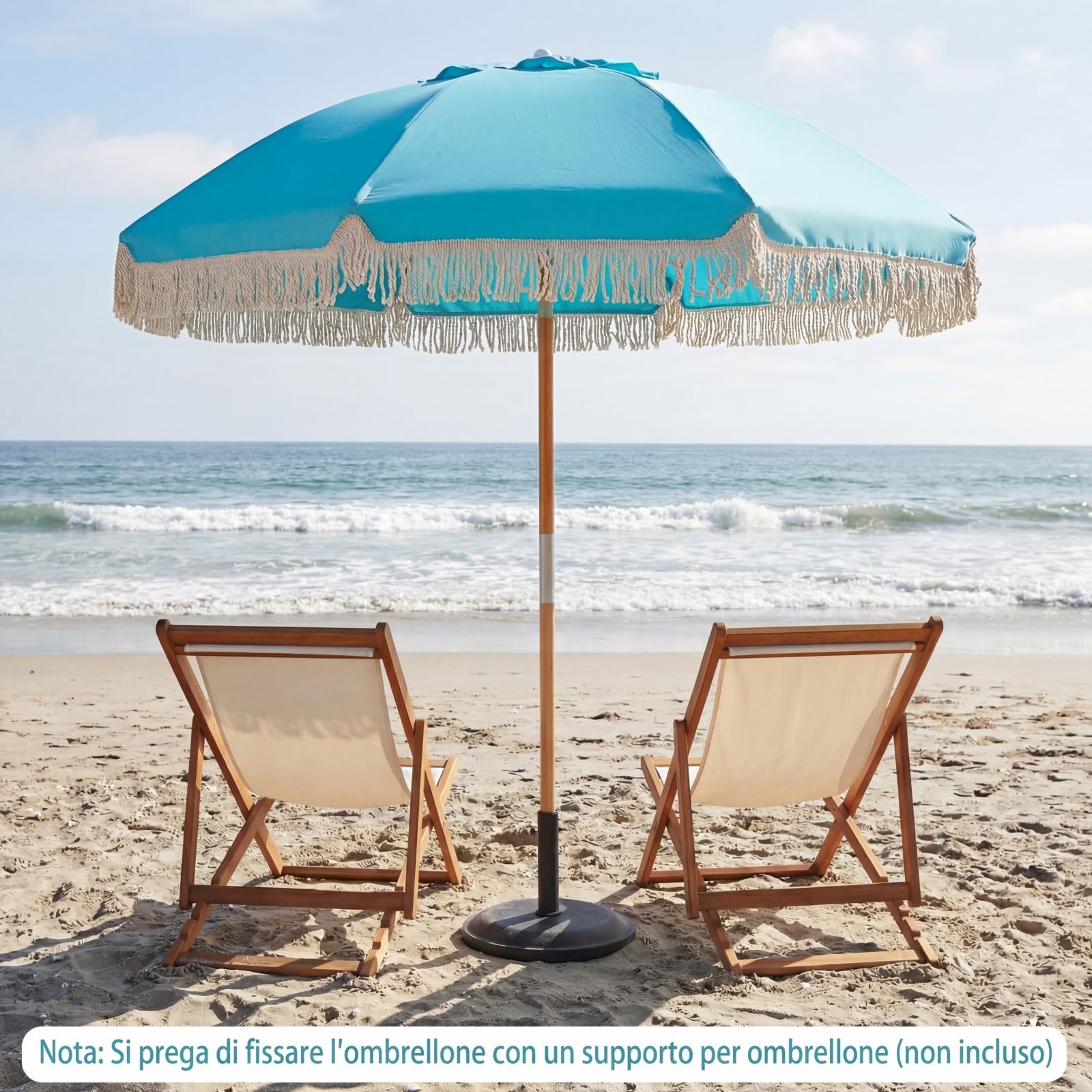 COSTWAY Ombrellone da Spiaggia 180 cm, Inclinabile Regolabile 30°, Palo in Legno, 8 Stecche in Fibra di Vetro, Ombrellone per Giardino, Piscina, Terrazza (Blu)