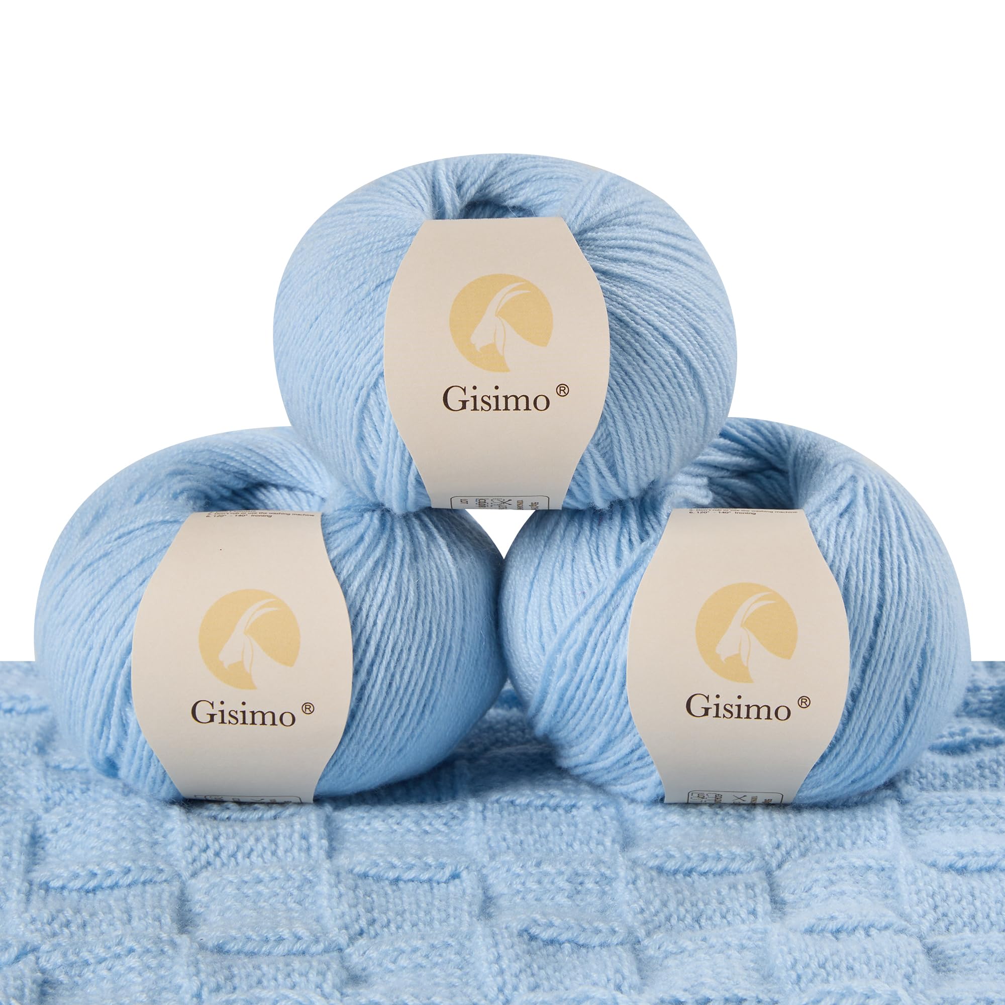 100% Inner Mongolian Cashmere Yarn, 6-Ply Luxurious and Soft Yarn for Hand Knitting & Crocheting (Light Blue,3 Balls)