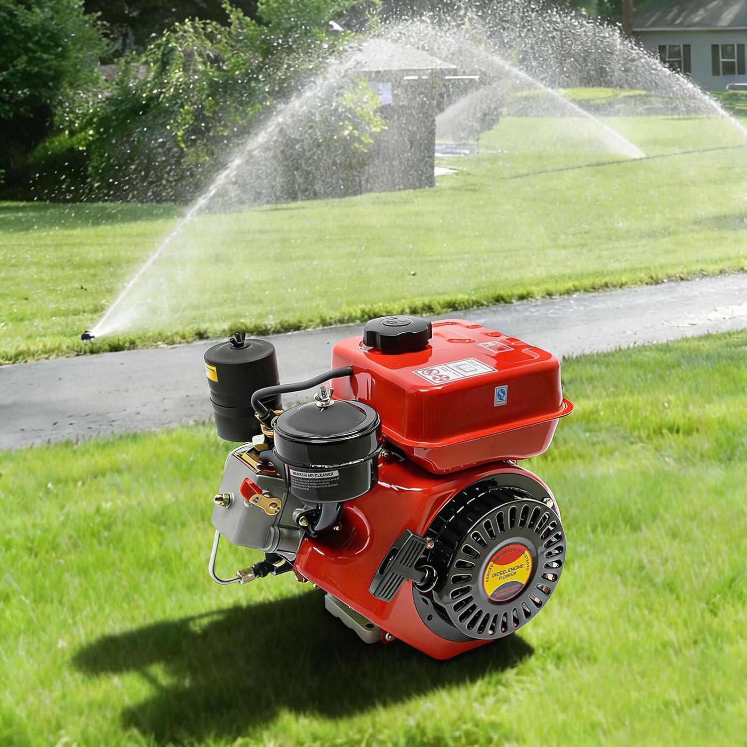 Single Cylinder 4-Stroke 3HP Diesel Engine, 2200W 3800RPM Manual Start Diesel Motor with 3.5L Fuel Tank, Small Engine for Forklifts, Bulldozers, Harvesters, Lawn Mower, Low Noise & Fuel Efficient, Red