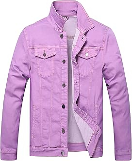 LAMKUKU Mens Denim Jacket Ripped Slim Jean Jacket Coat for Men