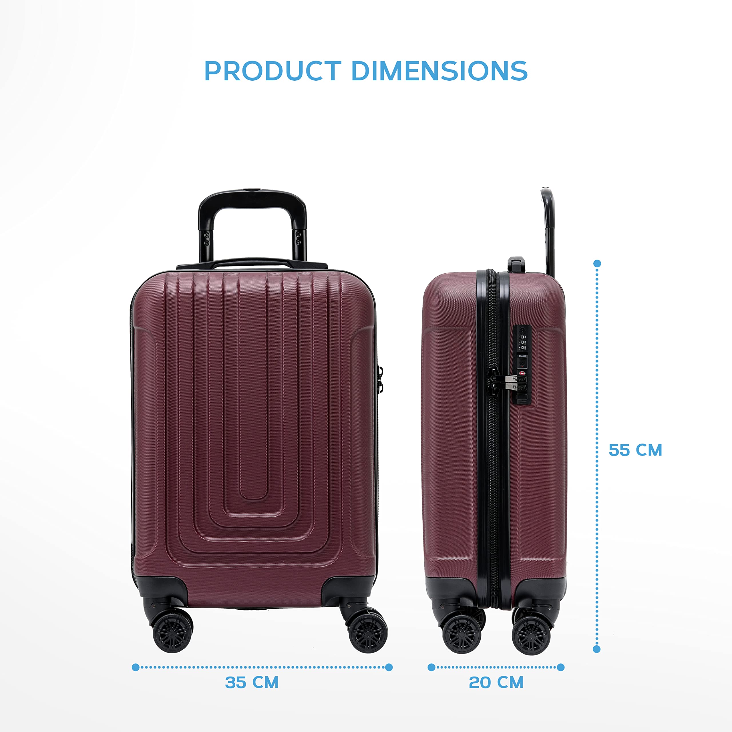 Flight Knight Premium Set of 2 Lightweight Cabin Suitcase - 8 Spinner Wheels - Built-in TSA Lock & USB Port - Luggage Approved for Over 100 Airlines Including easyJet, Ryanair & Jet2-55x35x20cm