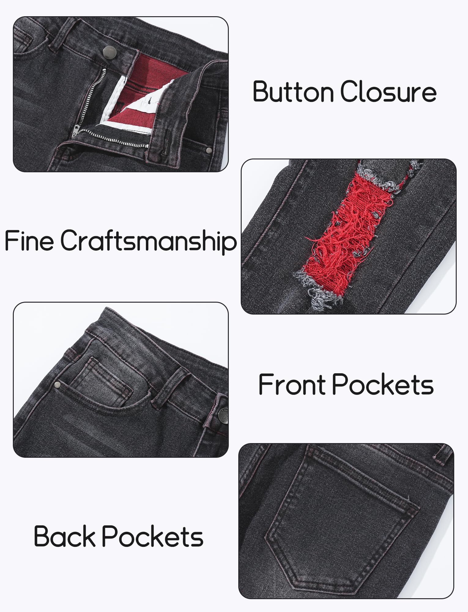 FEOYA Kids Jean Slim Fit prążkowane spodnie dla nastolatków skinny denim, chłopięce spodnie dżinsowe, podarte, elastyczne, dla dzieci, na wiosnę, z gumowym ściągaczem, długie z otworami, 7-16 lat